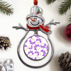 Purple Owl Pattern Background Metal Snowman Ornament by Apen