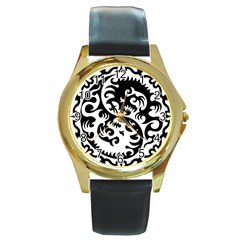 Ying Yang Tattoo Round Gold Metal Watch by Ket1n9