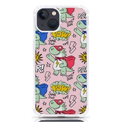 Seamless Pattern With Many Funny Cute Superhero Dinosaurs T-rex Mask Cloak With Comics Style Inscrip Iphone 13 Tpu Uv Print Case