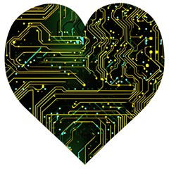 Circuits Circuit Board Yelow Wooden Puzzle Heart by Ndabl3x