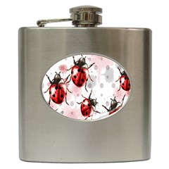 Ladybugs Pattern Texture Watercolor Hip Flask (6 Oz) by Bedest