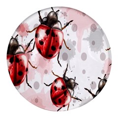 Ladybugs Pattern Texture Watercolor Round Glass Fridge Magnet (4 Pack) by Bedest