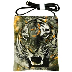 Angry Tiger Animal Broken Glasses Shoulder Sling Bag by Cemarart