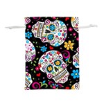 Sugar Skull Black Olorful Flower Lightweight Drawstring Pouch (L) Front