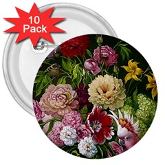 Parrot Painting Flower Art 3  Buttons (10 Pack)  by Cemarart