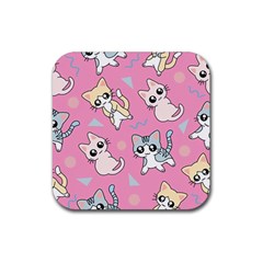 Cute Animal Little Cat Seamless Pattern Rubber Coaster (square) by Cemarart