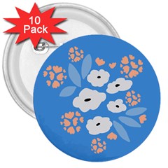 Doodle Flowers Leaves Plant Design 3  Buttons (10 Pack)  by Cemarart