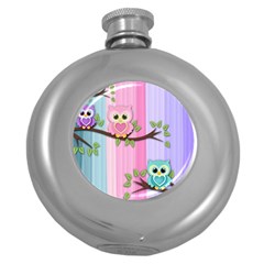 Owls Family Stripe Tree Round Hip Flask (5 Oz) by Bedest