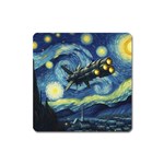 Spaceship Starry Night Van Gogh Painting Square Magnet Front