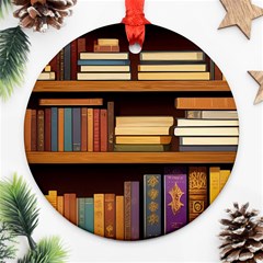 Book Nook Books Bookshelves Comfortable Cozy Literature Library Study Reading Room Fiction Entertain Ornament (round) by Maspions