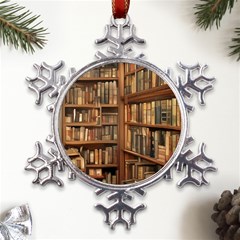 Room Interior Library Books Bookshelves Reading Literature Study Fiction Old Manor Book Nook Reading Metal Large Snowflake Ornament by Grandong