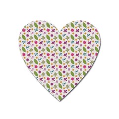 Pattern Flowers Leaves Green Purple Pink Heart Magnet by Maspions