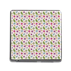 Pattern Flowers Leaves Green Purple Pink Memory Card Reader (square 5 Slot) by Maspions