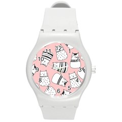 Cute Cats Cartoon Seamless-pattern Round Plastic Sport Watch (m) by Apen