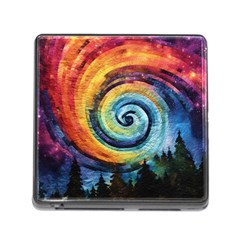 Cosmic Rainbow Quilt Artistic Swirl Spiral Forest Silhouette Fantasy Memory Card Reader (square 5 Slot) by Maspions