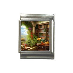 Room Interior Library Books Bookshelves Reading Literature Study Fiction Old Manor Book Nook Reading Italian Charm (13mm)