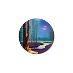 Artwork Outdoors Night Trees Setting Scene Forest Woods Light Moonlight Nature Golf Ball Marker by Posterlux