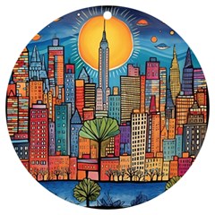 City New York Nyc Skyscraper Skyline Downtown Night Business Urban Travel Landmark Building Architec Uv Print Acrylic Ornament Round by Posterlux