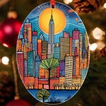 City New York Nyc Skyscraper Skyline Downtown Night Business Urban Travel Landmark Building Architec UV Print Acrylic Ornament Oval Front