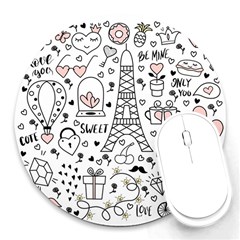 Big Collection With Hand Drawn Objects Valentines Day Round Mousepad by Bedest