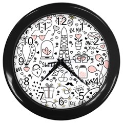 Big Collection With Hand Drawn Objects Valentines Day Wall Clock (black) by Bedest