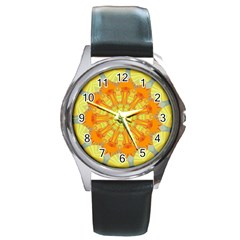 Sunshine-sunny-sun-abstract-yellow - Round Metal Watch by Ravend