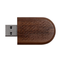 White And Blue Brick Wall Wood Oval Usb Flash Drive