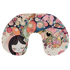 Whimsical Colorful Young Girl Travel Neck Pillow by Loisa77