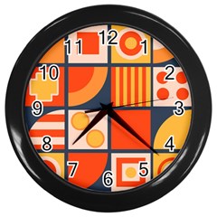 Square Shapes Pattern Design Wall Clock (black) by Loisa77