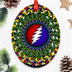 Grateful Dead Bear Pattern Oval Filigree Ornament (two Sides) by Maspions