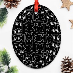 Enigmatic Demon Black And White Pattern Ornament (oval Filigree) by dflcprintsclothing