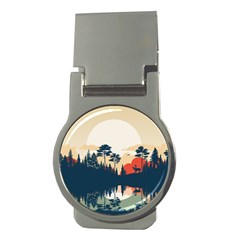 Summer Lake Forest Sunset Deer Water Money Clips (round)  by Grandong