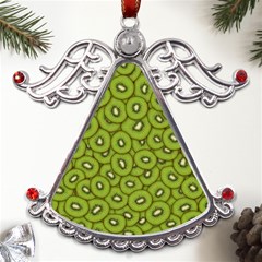 Kiwi Fruit Pattern Green Background Metal Angel With Crystal Ornament by Paksenen