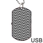 Black White Wave Pattern Wavy Water Seamless Dog Tag USB Flash (One Side) Front