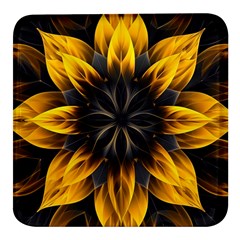 Yellow Flower Pattern Leaves Square Glass Fridge Magnet (4 Pack) by Maspions