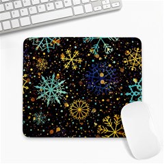 Gold Teal Snowflakes Gold Abstract Christmas Large Mousepad by Bedest