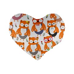 Cute Colorful Owl Cartoon Seamless Pattern Standard 16  Premium Heart Shape Cushions by Apen