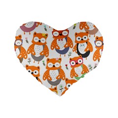 Cute Colorful Owl Cartoon Seamless Pattern Standard 16  Premium Flano Heart Shape Cushions by Apen