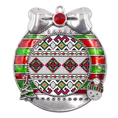 Ukrainian Folk Seamless Pattern Ethnic Ornament Border Element Traditional Metal X mas Ribbon With Red Crystal Round Ornament by Grandong