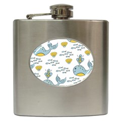 Whale Cartoon Whale Seamless Cartoon Character Animals Leaf Hip Flask (6 Oz) by Grandong