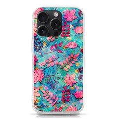 Pink On Blue Leaves Iphone 15 Pro Tpu Uv Print Case