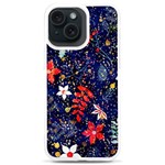 Festive Floral Pattern Christmas Blue Floral Flower Foliage Leaves Pattern Red Snow Winter iPhone 15 Plus TPU UV Print Case Front