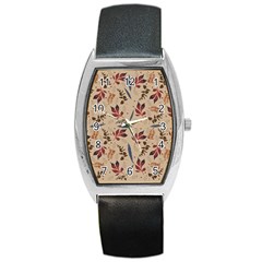 Leaves Pattern Teal Seamless Fall Barrel Style Metal Watch