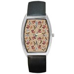 Leaves Pattern Teal Seamless Fall Barrel Style Metal Watch Front