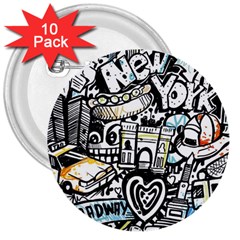 New York City Nyc Broadway Doodle Art 3  Buttons (10 Pack)  by Grandong