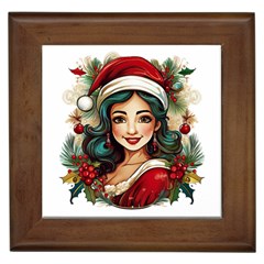 Young Woman With Santa Claus Clothes Isolated Illustration Wb Framed Tile by dflcprintsclothing