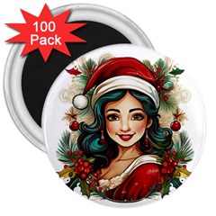 Young Woman With Santa Claus Clothes Isolated Illustration Wb 3  Magnets (100 Pack) by dflcprintsclothing