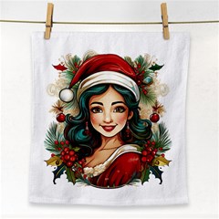 Young Woman With Santa Claus Clothes Isolated Illustration Wb Face Towel by dflcprintsclothing