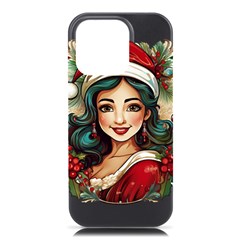 Young Woman With Santa Claus Clothes Isolated Illustration Wb Iphone 16 Pro Max Black Uv Print Pc Hardshell Case