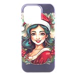 Young Woman With Santa Claus Clothes Isolated Illustration Wb iPhone 16 Pro Max Black UV Print PC Hardshell Case Front